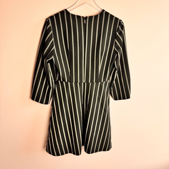 Tibi Women's size 6 Ruched 3/4 Sleeve Striped Felix Dress Black White - Picture 6 of 8